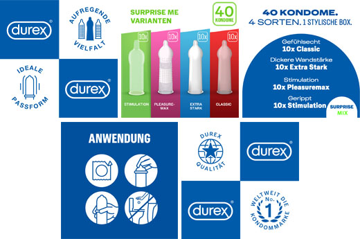 DUREX Preservativi Surprise me mix in scatola, 40 pezzi