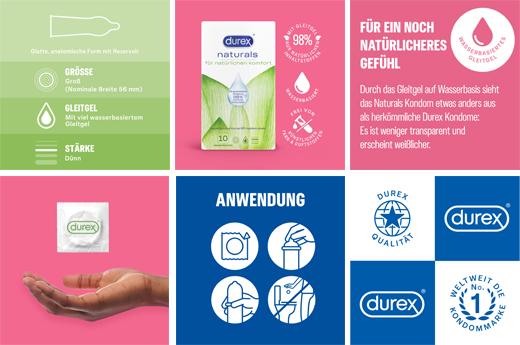 DUREX preservativi naturals con lubrificante a base d'acqua, 10 pezzi