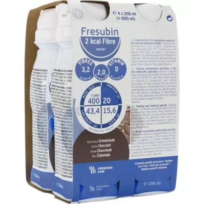 FRESUBIN Fibra 2 kcal DRINK Borraccia al cioccolato, 4X200 ml