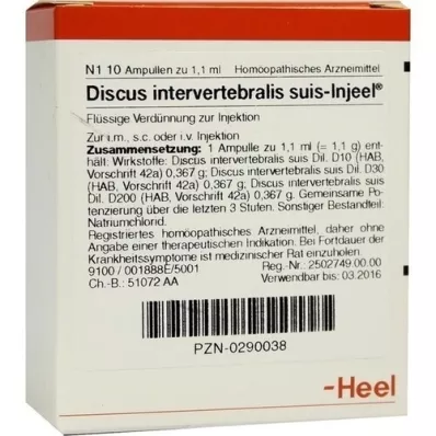 DISCUS INTERVERTEBRALIS fiale suis Injeel, 10 pz DISCUS INTERVERTEBRALIS fiale suis Injeel, 10 pz