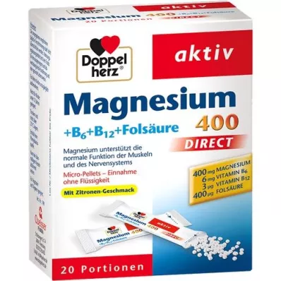 DOPPELHERZ Magnesio + vitamine del gruppo B DIRECT pellet, 20 pz