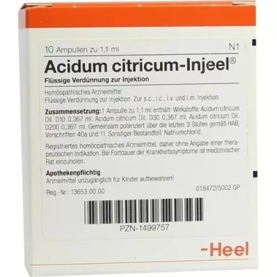 ACIDUM CITRICUM INJEEL Fiale, 10 pz ACIDUM CITRICUM INJEEL Fiale, 10 pz