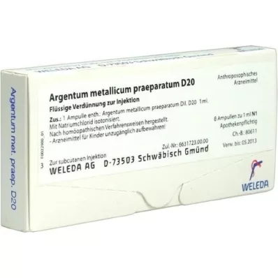 ARGENTUM METALLICUM praeparatum D 20 fiale, 8 pz