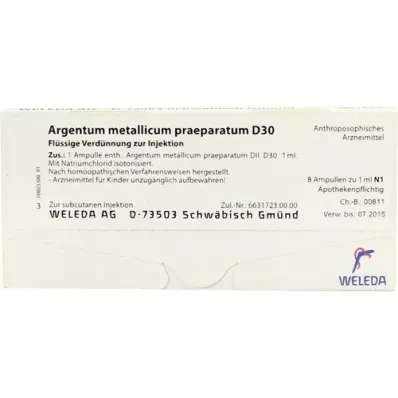 ARGENTUM METALLICUM praeparatum D 30 fiale, 8 pz