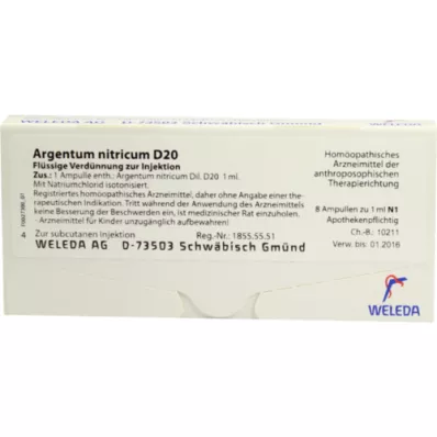 ARGENTUM NITRICUM D 20 fiale, 8X1 ml ARGENTUM NITRICUM D 20 fiale, 8X1 ml