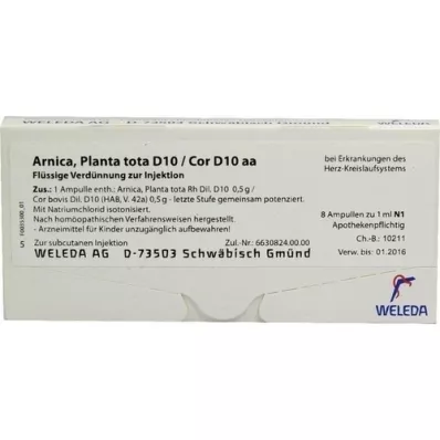 ARNICA PLANTA totale D 10/Cor D 10 aa fiale, 8X1 ml ARNICA PLANTA totale D 10/Cor D 10 aa fiale, 8X1 ml
