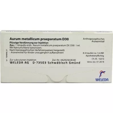 AURUM METALLICUM PRAEPARATUM D 30 fiale, 8 pz AURUM METALLICUM PRAEPARATUM D 30 fiale, 8 pz