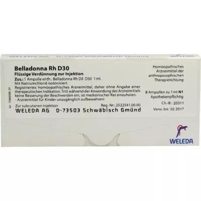 BELLADONNA RH D 30 fiale, 8X1 ml BELLADONNA RH D 30 fiale, 8X1 ml