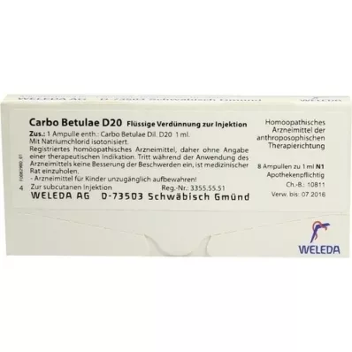 CARBO BETULAE D 20 fiale, 8X1 ml CARBO BETULAE D 20 fiale, 8X1 ml