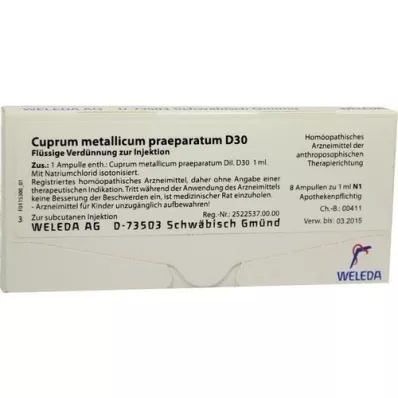 CUPRUM METALLICUM praep.D 30 fiale, 8X1 ml CUPRUM METALLICUM praep.D 30 fiale, 8X1 ml