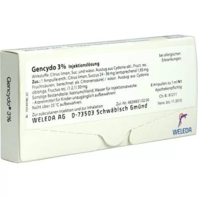 GENCYDO Soluzione iniettabile al 3%, 8 pz