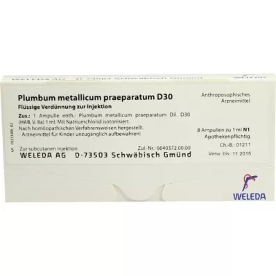 PLUMBUM METALLICUM prep.D 30 fiale, 8X1 ml PLUMBUM METALLICUM prep.D 30 fiale, 8X1 ml