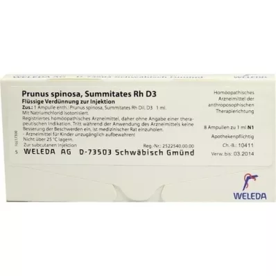 PRUNUS SPINOSA SUMMITATES Rh D 3 fiale, 8X1 ml