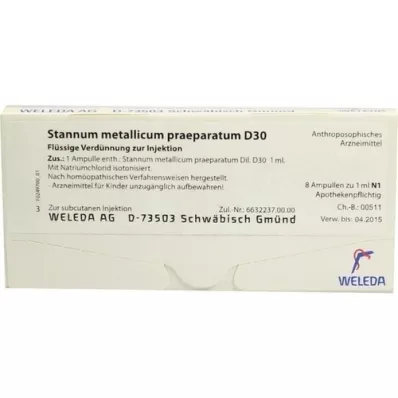 STANNUM METALLICUM praeparatum D 30 fiale, 8X1 ml STANNUM METALLICUM praeparatum D 30 fiale, 8X1 ml