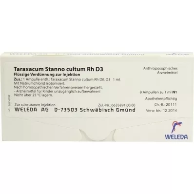 TARAXACUM STANNO cultum RH D 3 fiale, 8X1 ml TARAXACUM STANNO cultum RH D 3 fiale, 8X1 ml