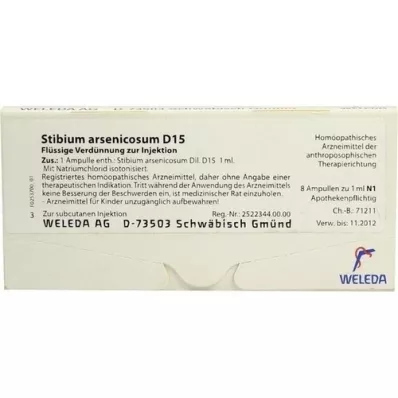 STIBIUM ARSENICOSUM D 15 fiale, 8X1 ml STIBIUM ARSENICOSUM D 15 fiale, 8X1 ml
