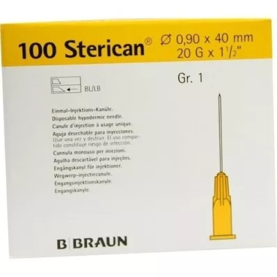 STERICAN Cannule Luer-Lok 0,90x40 mm misura 1 gialle, 100 pezzi