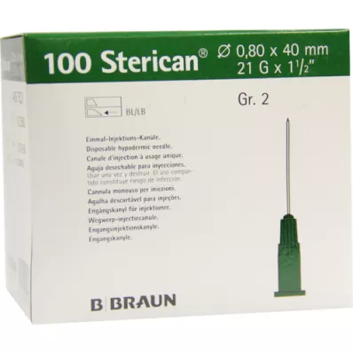 STERICAN Cannule Luer-Lok 0,80x40 mm misura 2 verde, 100 pezzi STERICAN Cannule Luer-Lok 0,80x40 mm misura 2 verde, 100 pezzi