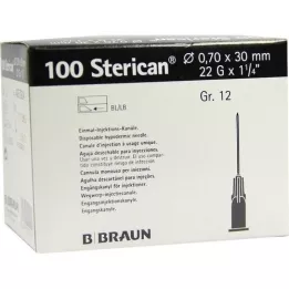 STERICAN Cannule Luer-Lok 0,70x30 mm misura 12 nere, 100 pezzi