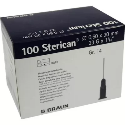 STERICAN Cannule Luer-Lok 0,60x30 mm misura 14 blu, 100 pezzi
