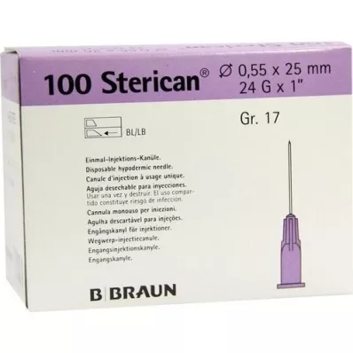 STERICAN Cannule Luer-Lok 0,55x25 mm misura 17 viola, 100 pezzi