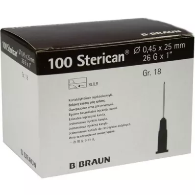 STERICAN Cannule Luer-Lok 0,45x25 mm misura 18 marrone, 100 pezzi