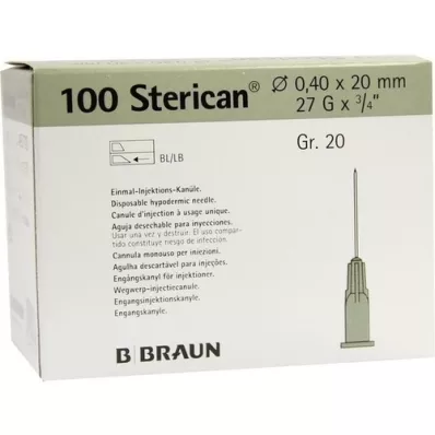 STERICAN Cannule Luer-Lok 0,40x20 mm misura 20 grigio, 100 pezzi