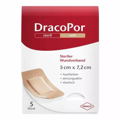 DRACOPOR Medicazione per ferita 5x7,2 cm sterile color pelle, 5 pz