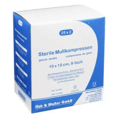 MULLKOMPRESSEN 10x10 cm sterile 8x, 25X2 pz