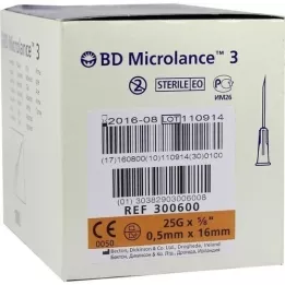 BD MICROLANCE Cannula 25 G 5/8 0,5x16 mm, 100 pz