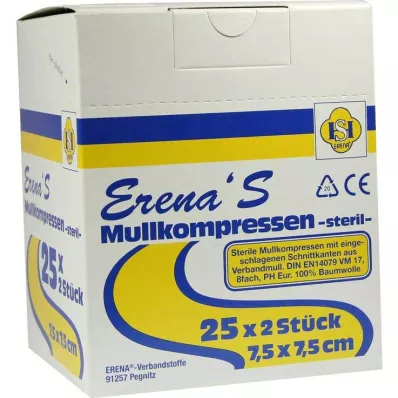 ERENA Garza compressa 7,5x7,5 cm sterile 8x, 25X2 pz ERENA Garza compressa 7,5x7,5 cm sterile 8x, 25X2 pz