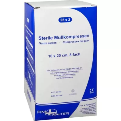 MULLKOMPRESSEN 10x20 cm sterile 8x, 25X2 pz
