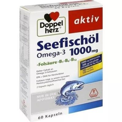 DOPPELHERZ Olio di pesce marino Omega-3 1.000 mg+Fols.Caps., 60 pz