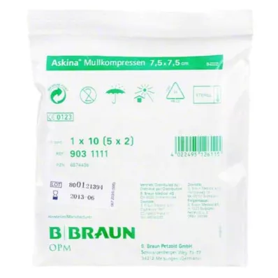 ASKINA compresse di garza 7,5x7,5 cm sterili, 5X2 pz