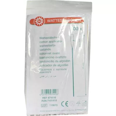 WATTESTÄBCHEN Legno 15 cm 4-5 mm con testa di cotone, 100 pz