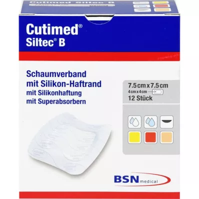 CUTIMED Siltec B Medicazione in schiuma 7,5x7,5 cm con adesivo, 12 pezzi