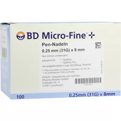 BD MICRO-FINE+ 8 aghi penna 0,25x8 mm, 100 pz
