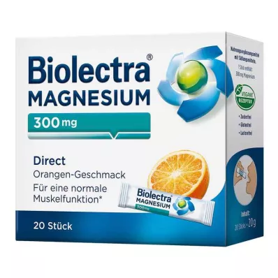 BIOLECTRA Magnesio 300 mg Bastoncini arancioni diretti, 20 pezzi