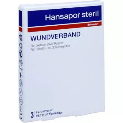 HANSAPOR medicazione sterile per ferite 6x7 cm, 3 pz