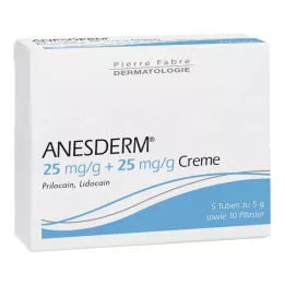 ANESDERM 25 mg/g + 25 mg/g crema + 10 cerotti, 5X5 g