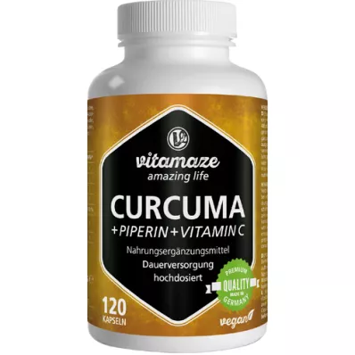 CURCUMA+PIPERIN+Capsule vegane di vitamina C, 120 pezzi