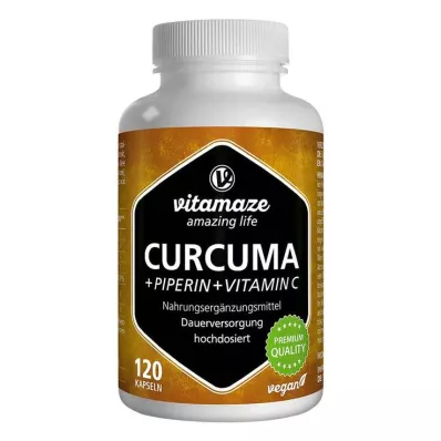 CURCUMA+PIPERIN+Capsule vegane di vitamina C, 120 pezzi