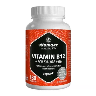 VITAMIN B12 1000 µg ad alto dosaggio +B9+B6 compresse vegane, 180 pz