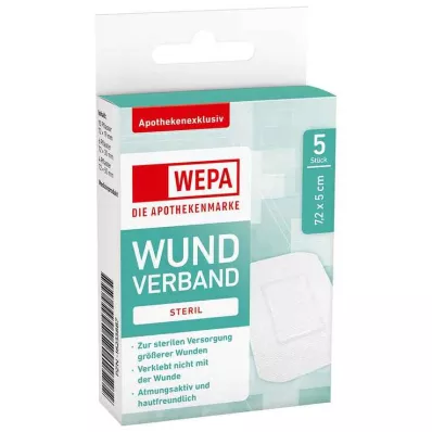 Medicazione per ferite Wepa 7,2x5 cm sterile, 5 pz Medicazione per ferite Wepa 7,2x5 cm sterile, 5 pz