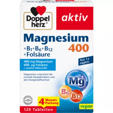 DOPPELHERZ Magnesio 400+B1+B6+B12+acido folico tbl, 120 pz