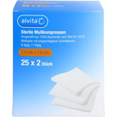 ALVITA compresse di garza sterili 7,5x7,5 cm, 25X2 pz