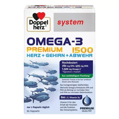 Capsule del sistema Doppelherz Omega-3 Premium 1500, 60 pezzi Capsule del sistema Doppelherz Omega-3 Premium 1500, 60 pezzi