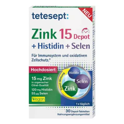 Tetesept Zinc 15 Depot + Istidina + Selenio compresse rivestite con film, 30 pz Tetesept Zinc 15 Depot + Istidina + Selenio compresse rivestite con film, 30 pz