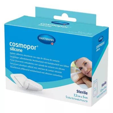Medicazione per ferite in silicone Cosmopor® 5x7,2 cm, 5 pz Medicazione per ferite in silicone Cosmopor® 5x7,2 cm, 5 pz
