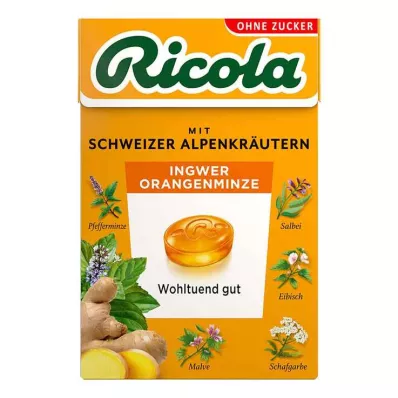 Ricola senza zucchero scatola di caramelle zenzero arancia menta, 50 g